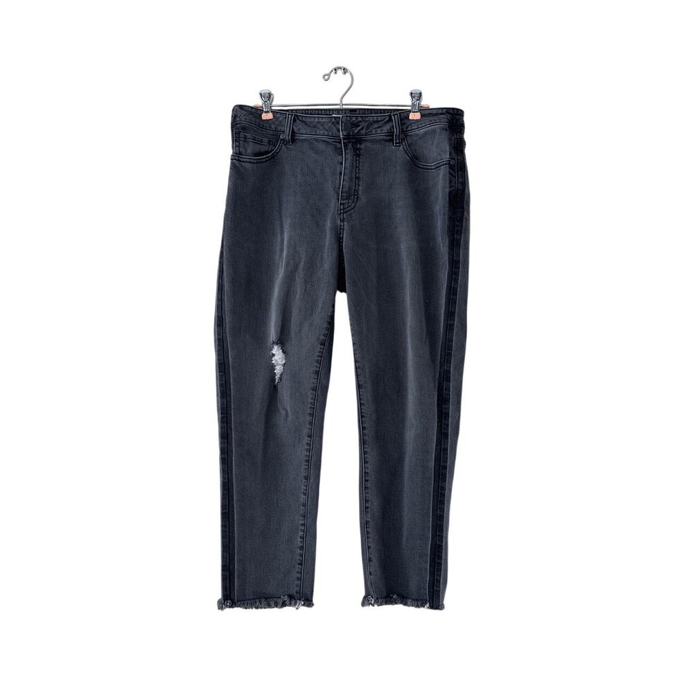 Peppered Denim Black Distressed Jeans Fray Hem Size 32